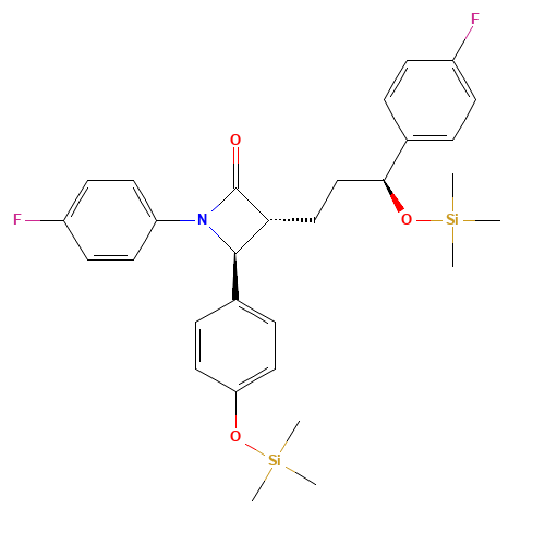(3R,4S)-1-(4-Fluorophenyl)-3-((S)-3-(4-fluorophenyl-3-(trimethylsilyloxy)propyl)-4-(4-(trimethylsilyloxy)phenyl)azetidin-2-one (CAS: 272778-13-9) - Chemical Structure and Molecular Formula 