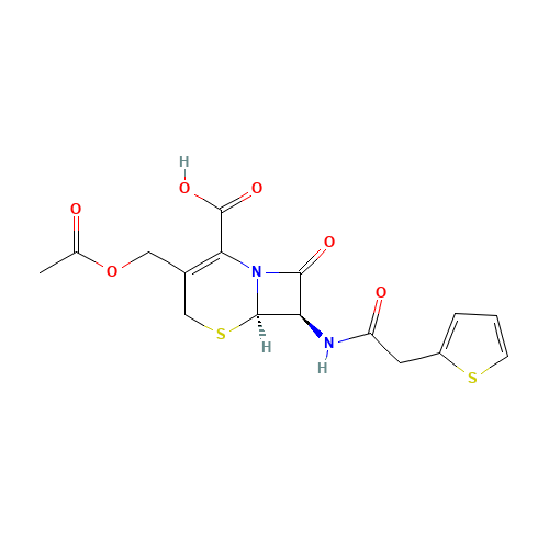 (6R,7R)-3-(Acetoxymethyl)-8-oxo-7-(2-(thiophen-2-yl)acetamido)-5-thia-1-aza-bicyclo[4.2.0]oct-2-ene-2-carboxylic acid (CAS: 153-61-7) - Chemical Structure and Molecular Formula 