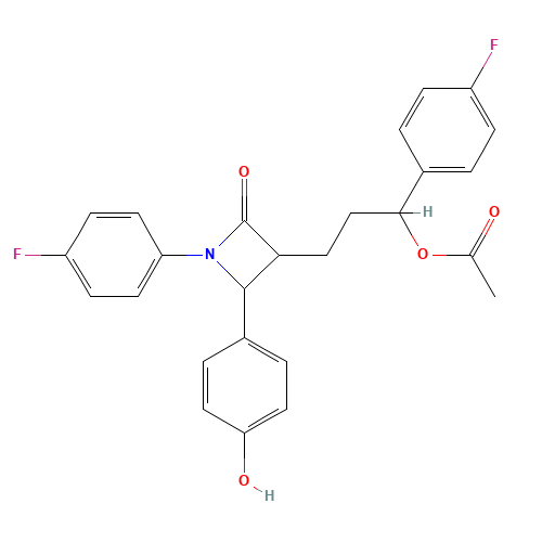 2-Azetidinone,3-[(3S)-3-(acetyloxy)-3-(4-fluorophenyl)propyl]-1-(4-fluorophenyl)-4-(4-hydroxyphenyl)-,(3R,4S)- (CAS: 190448-46-5) - Chemical Structure and Molecular Formula 