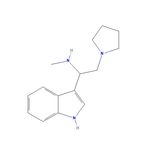 [1-(1H-INDOL-3-YL)-2-PYRROLIDIN-1-YL-ETHYL]-METHYL-AMINE (CAS: 885951-05-3) - Chemical Structure and Molecular Formula 