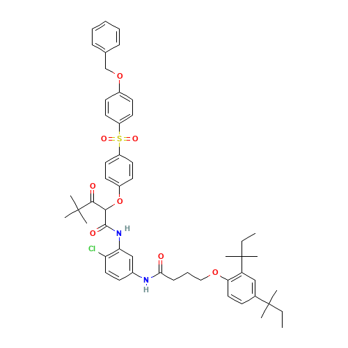 N-(5-((4-(2,4-Bis(1,1-dimethylpropyl)phenoxy)-1-oxobutyl)amino)-2-chlorophenyl)-4,4-dimethyl-3-oxo-2-(4-((4-(phenylmethoxy)phenyl)sulphonyl)phenoxy)valeramide (CAS: 30744-85-5) - Related Chemical Product