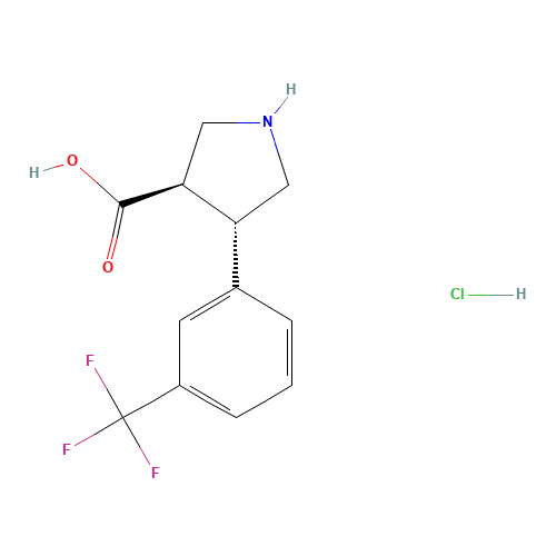 (3S,4R)-4-(3-(TRIFLUOROMETHYL)PHENYL)PYRROLIDINE-3-CARBOXYLIC ACID (CAS: 1049978-65-5) - Chemical Structure and Molecular Formula 