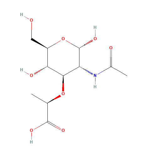 2-ACETAMIDO-2-DEOXY-3-O-[D-1'-CARBOXYETHYL]-D-GLUCOPYRANOSE (CAS: 61633-75-8) - Chemical Structure and Molecular Formula 
