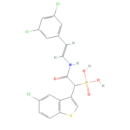 Phosphonic acid,P-[1-(5-chlorobenzo[b]thien-3-yl)-2-[[2-(3,5-dichlorophenyl)ethenyl]amino]-2-oxoethyl]- (CAS: 1020540-31-1) - Chemical Structure and Molecular Formula 