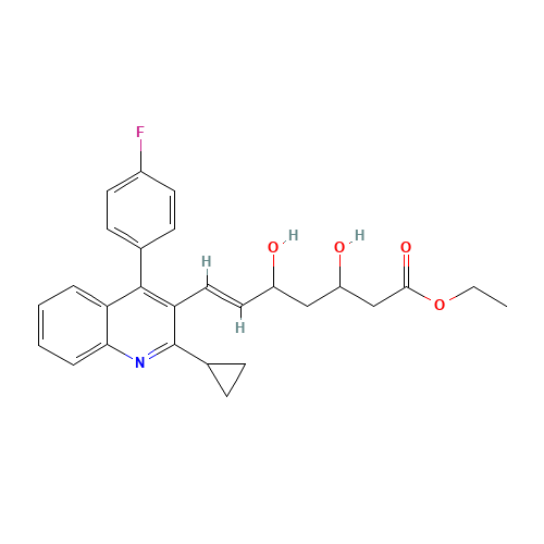 ()-(E)-ETHYL-3,5-DIHYDROXY-7-[4-(4-FLUOROPHENYL)-2-(CYCLOPROPYL)-3-QUINOLINYL]-6-HEPTENOATE (CAS: 147008-20-6) - Chemical Structure and Molecular Formula 