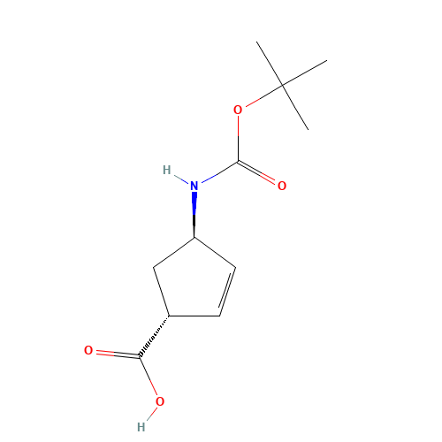 (1R,4R)-4-(tert-butoxycarbonylamino)cyclopent-2-enecarboxylic  acid (CAS: 298716-03-7) - Chemical Structure and Molecular Formula 