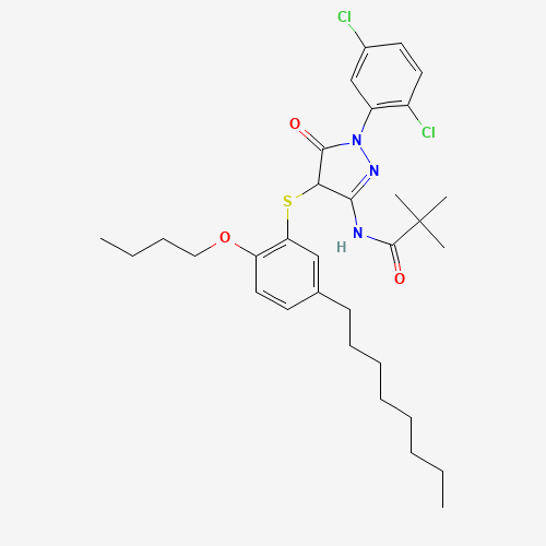 1-(2',5'-Dichlorophenyl)-3-terpentylamido-4-(2'-butoxy-5'-tertoctylbenzenesulfenyl)-2-pyrazoline-5-keto (CAS: 89035-11-0) - Chemical Structure and Molecular Formula 