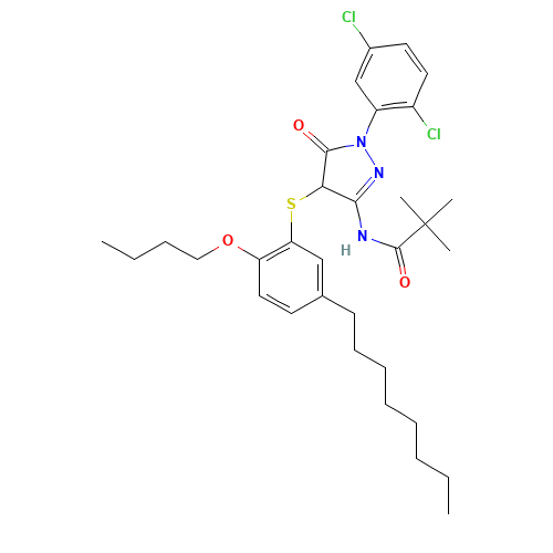 1-(2',5'-Dichlorophenyl)-3-terpentylamido-4-(2'-butoxy-5'-tertoctylbenzenesulfenyl)-2-pyrazoline-5-keto (CAS: 89035-11-0) - Related Chemical Product