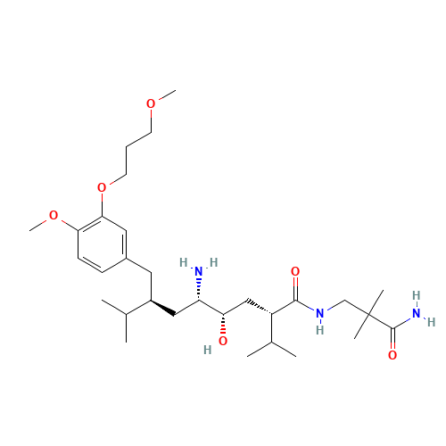 (2S,4S,5S,7S)-7-(3-(3-Methoxypropoxy)-4-methoxybenzyl)-5-amino-N-(2-carbamoyl-2-methylpropyl)-4-hydroxy-2-isopropyl-8-methylnonanamide hydrochloride (CAS: 173334-57-1) - Chemical Structure and Molecular Formula 