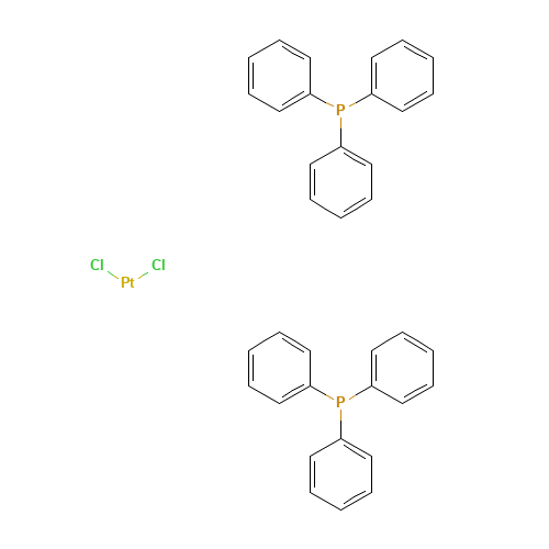 CIS-DICHLOROBIS(TRIPHENYLPHOSPHINE)PLATINUM(II) (CAS: 14056-88-3) - Chemical Structure and Molecular Formula 