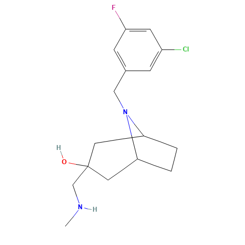 8-(3-chloro-5-fluorobenzyl)-3-((methylamino)methyl)-8-aza-bicyclo[3.2.1]octan-3-ol (CAS: 1222541-20-9) - Chemical Structure and Molecular Formula 
