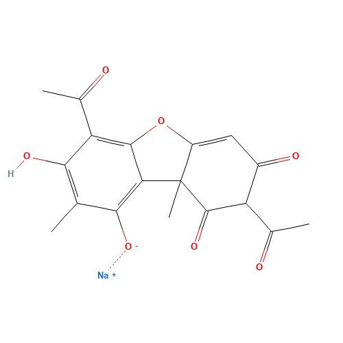 2,6-Diacetyl-7,9-dihydroxy-8,9b-dimethyldibenzofuran-1,3(2H,9bH)-dione monosodium salt (CAS: 34769-44-3) - Related Chemical Product