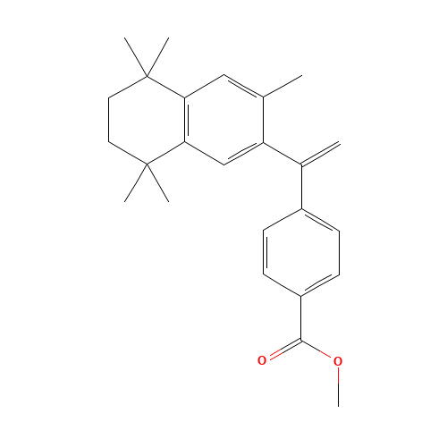 Benzoic acid,4-[1-(5,6,7,8-tetrahydro-3,5,5,8,8-pentamethyl-2-naphthalenyl)ethenyl]-,methyl ester (CAS: 153559-48-9) - Chemical Structure and Molecular Formula 