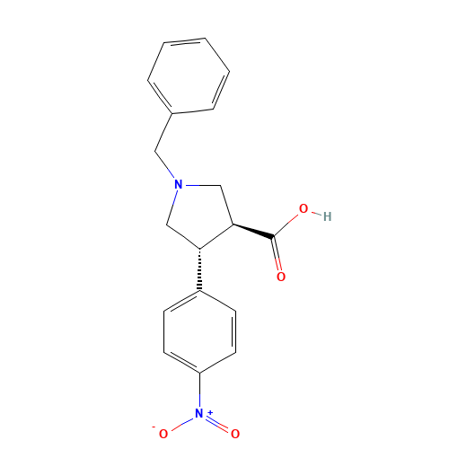 Trans-1-benzyl-4-(4-nitrophenyl)pyrrolidine-3-carboxylic acid (CAS: 154205-80-8) - Chemical Structure and Molecular Formula 