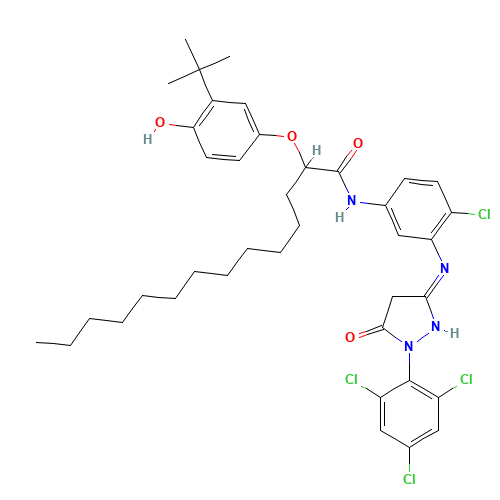 2-(3-tert-Butyl-4-hydroxyphenoxy)-N-(4-chloro-3-((4,5-dihydro-5-oxo-1-(2,4,6-trichlorophenyl)-1H-pyrazol-3-yl)amino)phenyl)myristamide (CAS: 61354-99-2) - Related Chemical Product