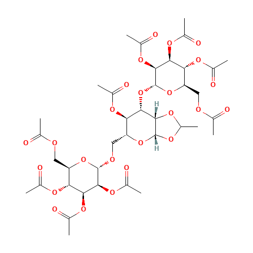 o-2,3,4,6-Tetra-o-acetyl-A-D-mannopyranosyl-(1-3)-o-[2,3,4,6-tetra-o-acetyl-A-D-mannopyranosyl-(1-6)]-1,2-o-ethylidene--D-mannopyranose acetate (CAS: 230953-17-0) - Chemical Structure and Molecular Formula 
