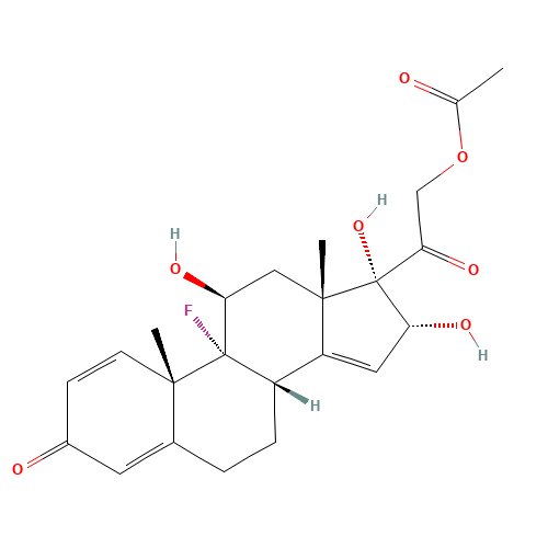 (11b,16a)-21-(Acetyloxy)-9-fluoro-11,16,17-trihydroxy-pregna-1,4,14-triene-3,20-dione (CAS: 131918-74-6) - Chemical Structure and Molecular Formula 