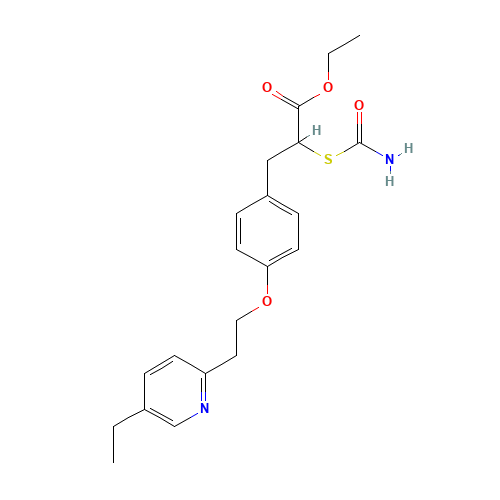 a-[(Aminocarbonyl)thio]-4-[2-(5-ethyl-2-pyridinyl)ethoxy]benzenepropanoic Acid Ethyl Ester (Pioglitazone Impurity) (CAS: 868754-41-0) - Related Chemical Product