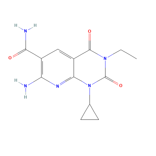 7-Amino-1-cyclopropyl-3-ethyl-2,4-dioxopyrido[2,3-d]pyrimidine-6-carboxamide (CAS: 142557-61-7) - Chemical Structure and Molecular Formula 
