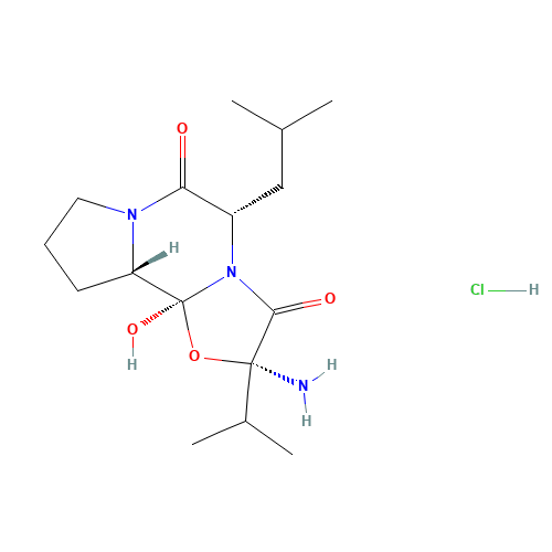 2b-Amino-9,10,10aa,10b-tetrahydro-10bb-hydroxy-5b-isobutyl-2-isopropyl-8H-Oxazolo[3,2-a]pyrrolo[2,1-c]pyrazine-3,6(2H,5H)-dione Hydrochloride Salt (CAS: 24177-10-4) - Related Chemical Product