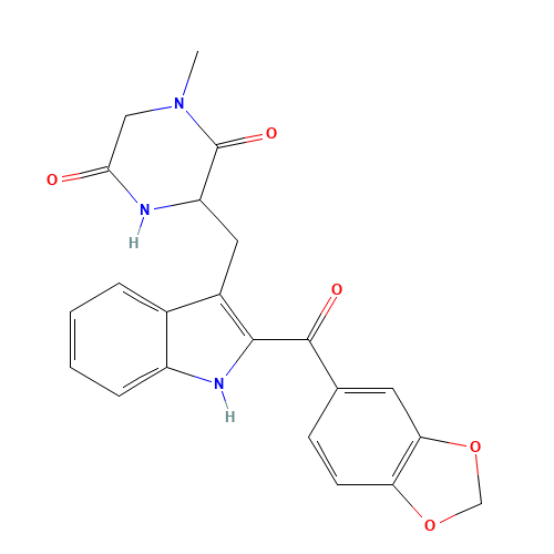 (3R)-3-[[2-(1,3-Benzodioxol-5-ylcarbonyl)-1H-indol-3-yl]methyl]-1-methyl-2,5-piperazinedione (CAS: 1220393-12-3) - Chemical Structure and Molecular Formula 