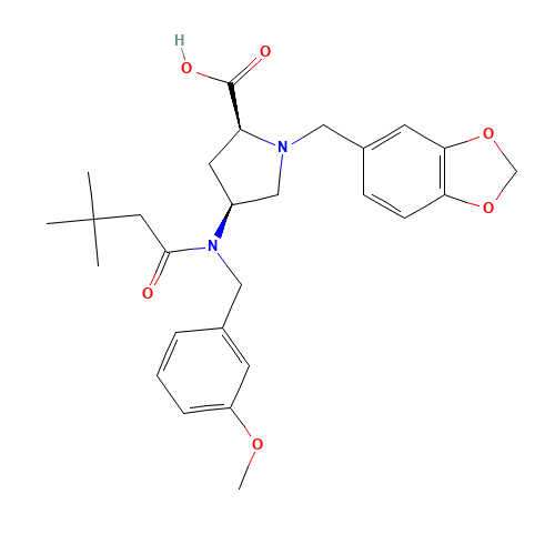 (4S)-1-(1,3-Benzodioxol-5-ylmethyl)-4-[(3,3-dimethyl-1-oxobutyl)[(3-methoxyphenyl)methyl]amino]-L-proline (CAS: 334999-53-0) - Related Chemical Product