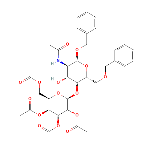 Benzyl 2-Acetamido-6-O-benzyl-4-(2,3,4,6-tetra-O-acetyl-b-D-galactopyranosyl)-2-deoxy-a-D-glucopyranoside (CAS: 71208-01-0) - Chemical Structure and Molecular Formula 