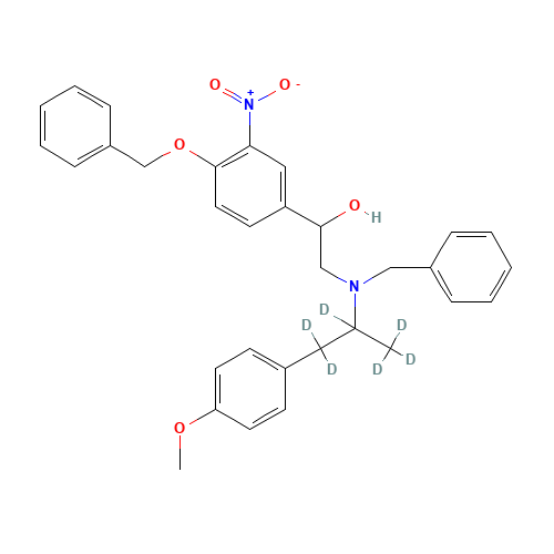 rac-N-Benzyl-N-[2-hydroxyl-2-(4-benzyloxy-3-nitrophenyl)-ethyl]-3-(4-methoxyphenyl)-2-propylamine-d6 (CAS: 1216475-21-6) - Related Chemical Product