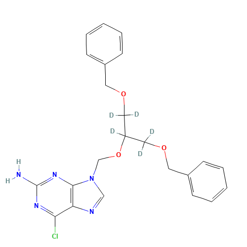 9-[[2-Benzyloxy-1-(benzyloxymethyl)-ethoxy]-methyl]-6-chloroguanine-d5 (CAS: 1184968-31-7) - Chemical Structure and Molecular Formula 