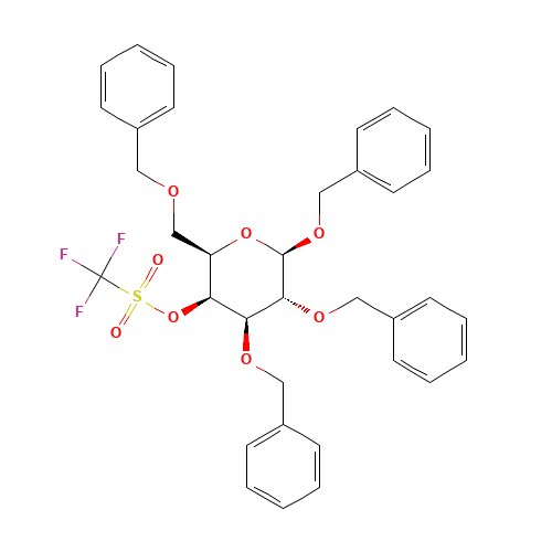 Benzyl 2,3,6-Tri-O-benzyl-4-O-trifluoromethanesulfonyl-b-D-galactopyranoside (CAS: 182760-13-0) - Chemical Structure and Molecular Formula 