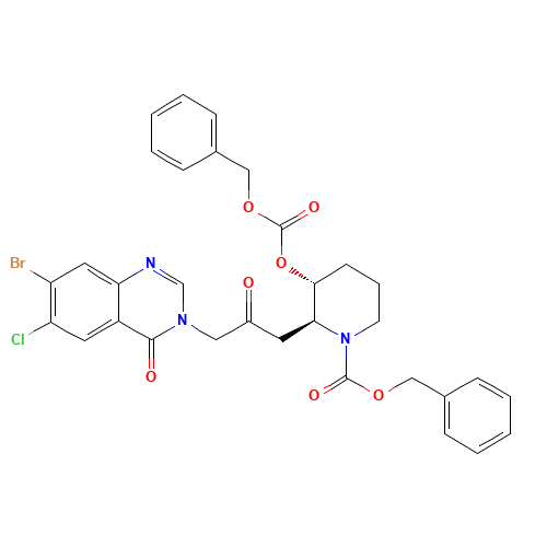 N,O-Bis(benzyloxycarbonyl) Halofuginone (CAS: 1246816-41-0) - Chemical Structure and Molecular Formula 