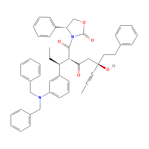 [4R-[3(2(S*),5(R*),4R]]-3-[2-[1-[3-[Bis(phenylmethyl)amino]phenyl]propyl]-5-hydroxy-1,3-dioxo-5-(2-phenylethyl)-6-octynyl]-4-phenyl-2-oxazolidinone (CAS: 188559-22-0) - Related Chemical Product