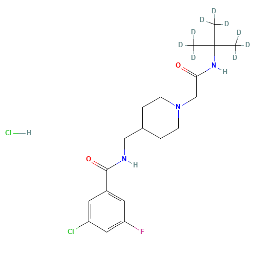 N-((1-(2-(tert-Butylamino)-2-oxoethyl)piperidin-4-yl)methyl)-3-chloro-5-fluorobenzamide-d9 Hydrochloride Salt (CAS: 1346604-21-4) - Chemical Structure and Molecular Formula 