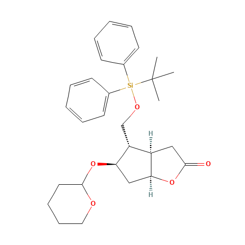 (3aR,4S,5R,6aS)-4-(tert-Butyldiphenylsilyloxy)methyl-5-tetrahydropyranyloxy-hexahydro-2H-cyclopenta[b]furan-2-one (CAS: 92596-29-7) - Chemical Structure and Molecular Formula 