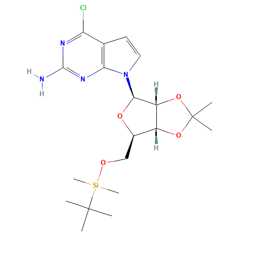 4-Chloro-7-[5-O-[(1,1-dimethylethyl)dimethylsilyl]-2,3-O-(1-methylethylidene)-b-D-ribofuranosyl]-7H-pyrrolo[2,3-d]pyrimidin-2-amine (CAS: 115479-40-8) - Related Chemical Product