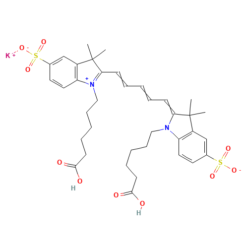 Cyanine 5 Bihexanoic Acid Dye,Potassium Salt (CAS: 252255-40-6) - Chemical Structure and Molecular Formula 