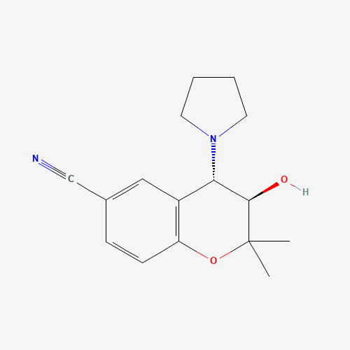 6-Cyano-3,4-dihydro-2,2-dimethyl-trans-4-(1-pyrrolidinyl)-2H-benzo-[b]-pyrano-3-ol (CAS: 75611-78-8) - Chemical Structure and Molecular Formula 