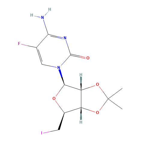 5'-Deoxy-5'-iodo-2',3'-O-isopropylidene-5-fluorocytidine (CAS: 61787-05-1) - Chemical Structure and Molecular Formula 