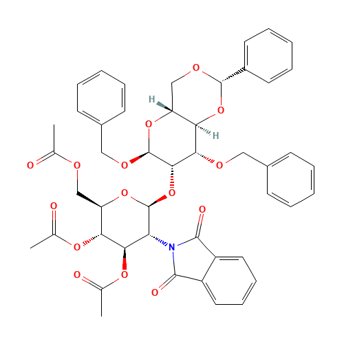 2-O-(2-Deoxy-2-N-phthalimido-3,4,6-tri-O-acetyl-b-D-glucopyranosyl)-3-O-benzyl-4,6-O-benzylidene-a-D-mannose (CAS: 865488-82-0) - Chemical Structure and Molecular Formula 