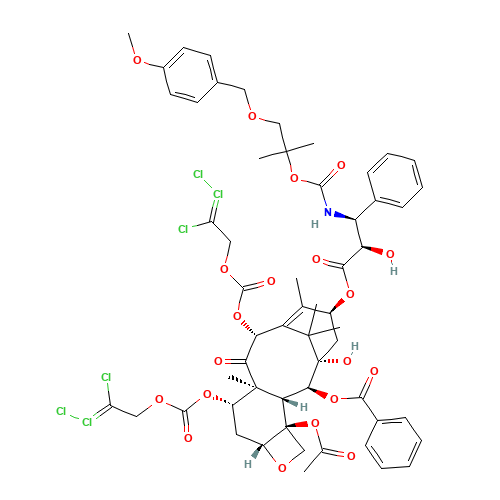 N-Des-t-boc-N-2-[2-methyl-1-(4-methoxyphenyl)methoxy]propyloxycarbonxyl-7,10-O-bis{[(2,2,2-trichloroethyl)oxy]carbonyl} Docetaxel (CAS: 154044-74-3) - Related Chemical Product