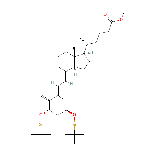 26,27-Didesmethyl-1,3-(tert-butyldimethylsilyl) (5E)-Calcitriol 24-Carboxylic Acid Methyl Ester (CAS: 161885-78-5) - Chemical Structure and Molecular Formula 