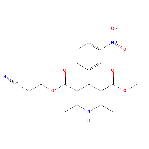 1,4-Dihydro-2,6-dimethyl-4-(3-nitrophenyl)-3,5-pyridinedicarboxylic Acid 3-(2-Cyanoethyl) 5-Methyl Ester (CAS: 75130-24-4) - Chemical Structure and Molecular Formula 