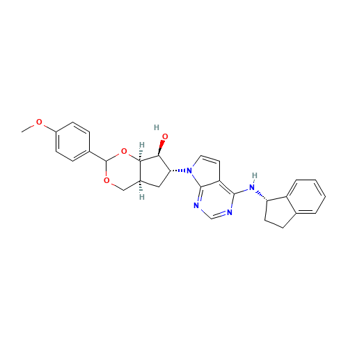 (4aS,6R,7S,7aR)-6-[4-[[(1S)-2,3-Dihydro-1H-inden-1-yl]amino]-7H-pyrrolo[2,3-d]pyrimidin-7-yl]hexahydro-2-(4-methoxyphenyl)-cyclopenta-1,3-dioxin-7-ol (CAS: 905580-87-2) - Related Chemical Product