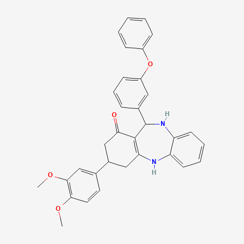 3-(3,4-Dimethoxyphenyl)-2,3,4,5,10,11-hexahydro-11-(3-phenoxyphenyl)-1H-dibenzo[b,e][1,4]diazepin-1-one (CAS: 297157-92-7) - Related Chemical Product