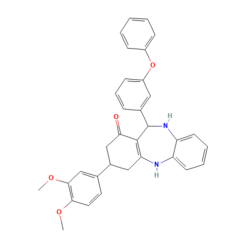 3-(3,4-Dimethoxyphenyl)-2,3,4,5,10,11-hexahydro-11-(3-phenoxyphenyl)-1H-dibenzo[b,e][1,4]diazepin-1-one (CAS: 297157-92-7) - Related Chemical Product