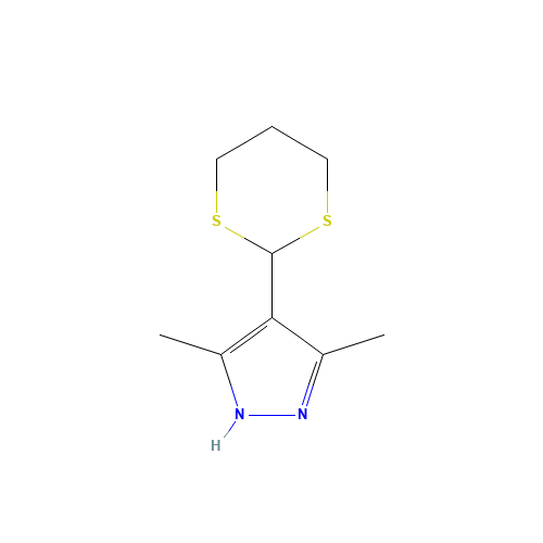 3,5-Dimethyl-4-(1,3-dithian-yl)-1H-pyrazole (CAS: 201008-65-3) - Chemical Structure and Molecular Formula 