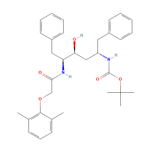 (2S,3S,5S)-2-(2,6-Dimethylphenoxyacetyl)amino-3-hydroxy-5-(tert-butyloxycarbonylamino)-1,6-diphenylhexane (CAS: 192725-45-4) - Chemical Structure and Molecular Formula 