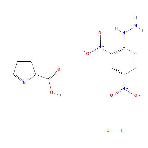 (2,4-Dinitrophenyl)hydrazine 3,4-Dihydro-2H-pyrrole-2-carboxylate Hydrochloride (CAS: 108321-37-5) - Chemical Structure and Molecular Formula 