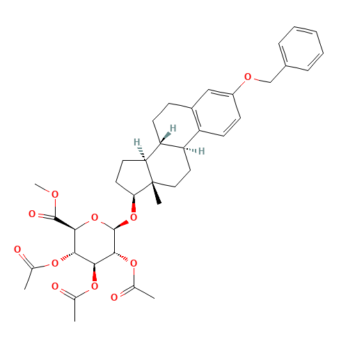 17b-Estradiol 3-O-Benzyl 17-(2,3,4-Tri-O-acetyl-b-D-glucuronide Methyl Ester) (CAS: 14364-98-8) - Chemical Structure and Molecular Formula 