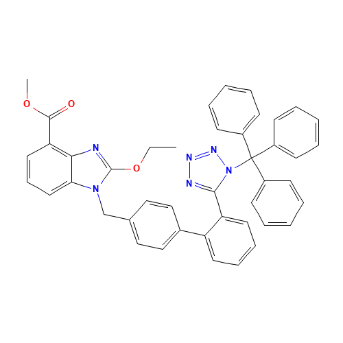2-Ethoxy-1-[[2'-[1-(trityl)-1H-tetrazol-5-yl][1,1'-biphenyl]-4-yl]methyl]-1H-benzimidazole-4-carboxylic Acid Methyl Ester (Candesartan Impurity) (CAS: 150058-29-0) - Related Chemical Product